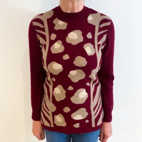 Burgundy Red Patterned Cashmere Turtle Neck Jumper Medium