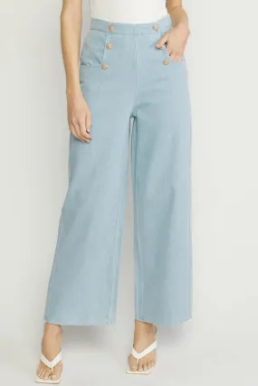 button detail high waist wide leg trousers