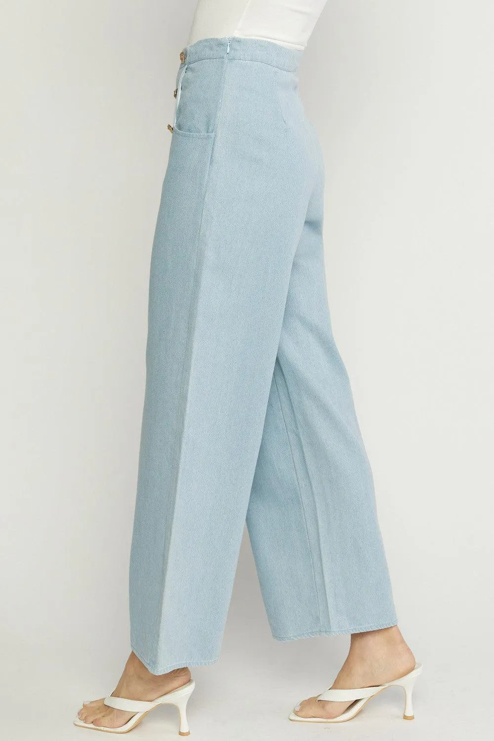 button detail high waist wide leg trousers
