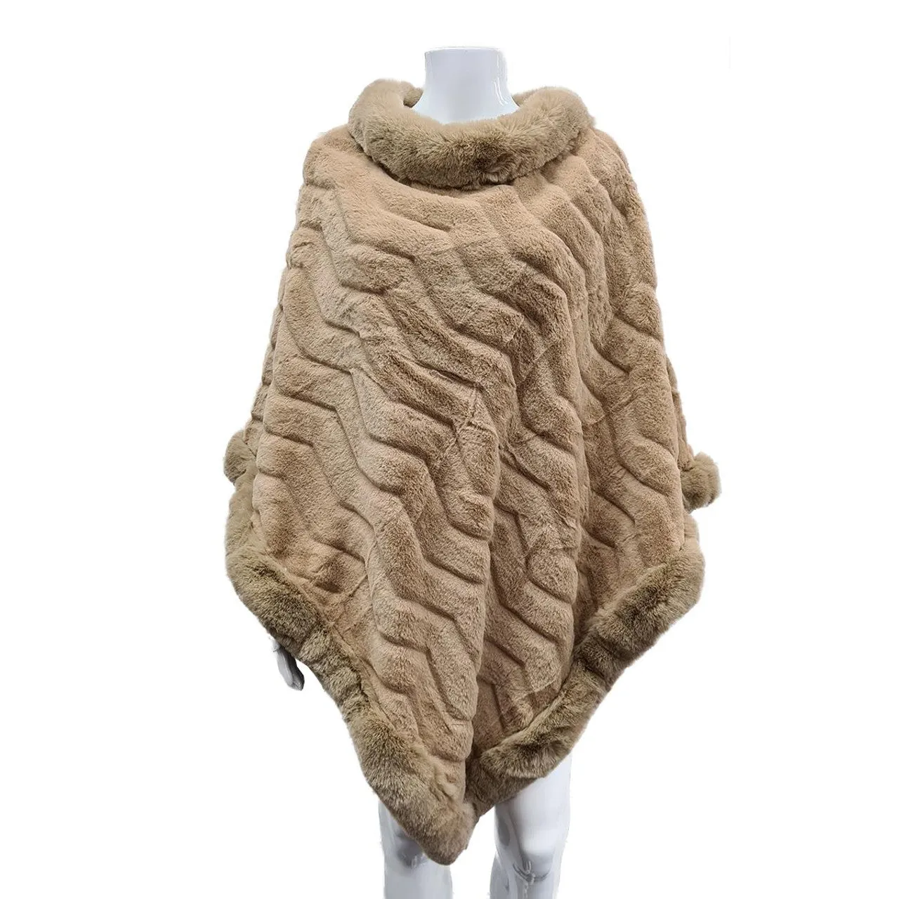 Caramel Faux Fur Trim Poncho