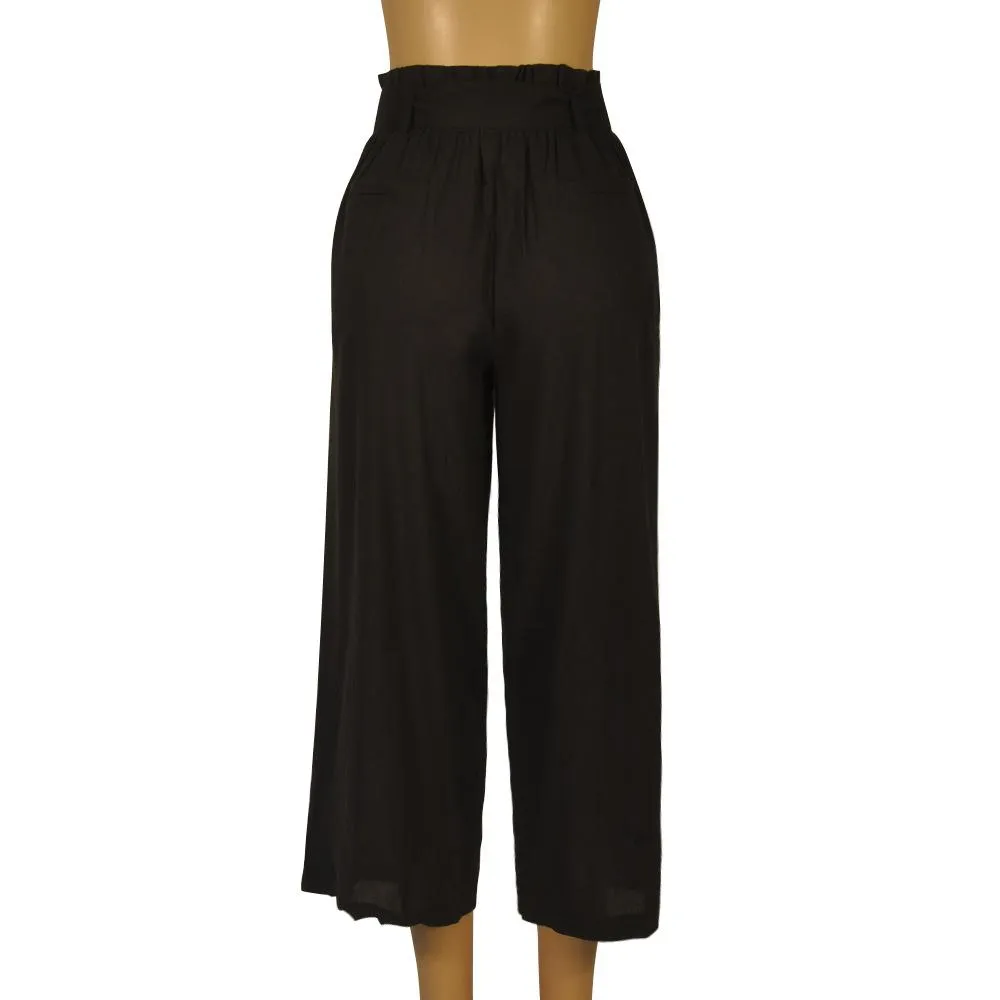 Casual Cotton Linen women high waist wide leg pants summer autumn