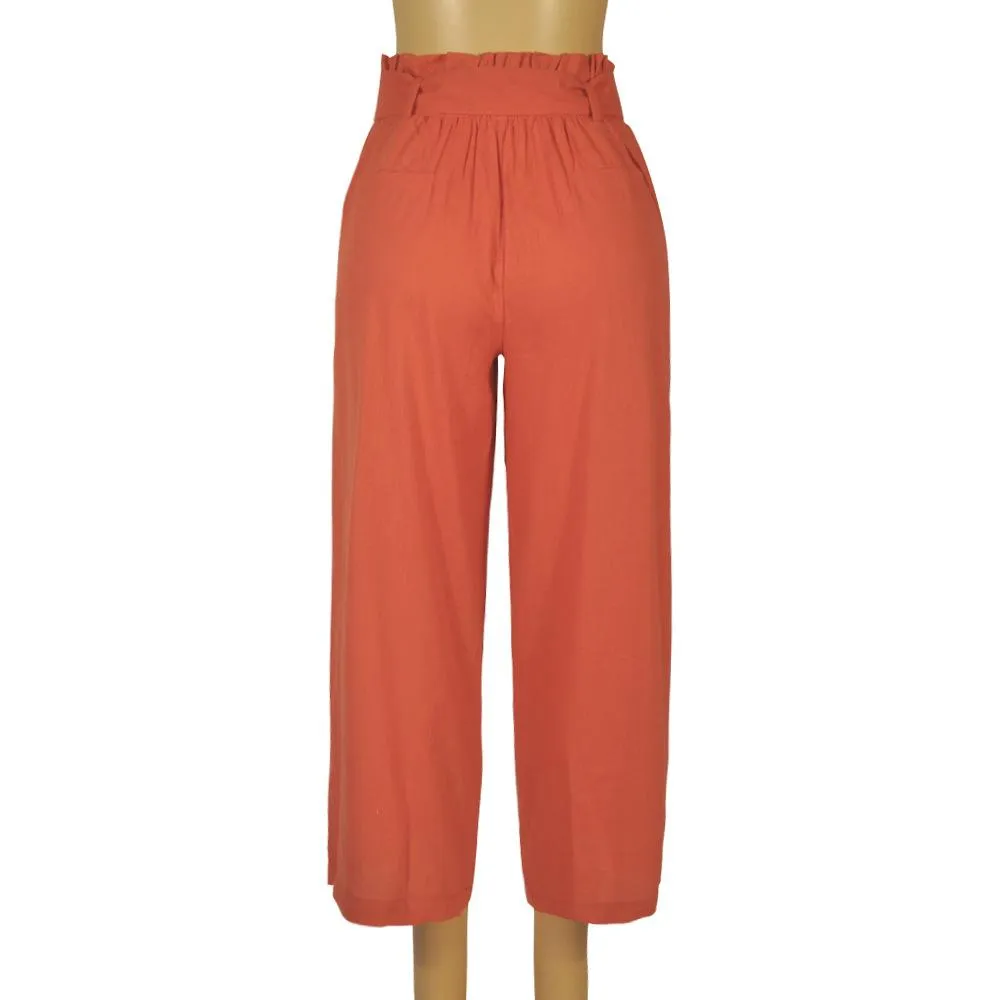 Casual Cotton Linen women high waist wide leg pants summer autumn