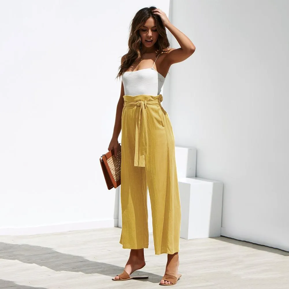 Casual Cotton Linen women high waist wide leg pants summer autumn