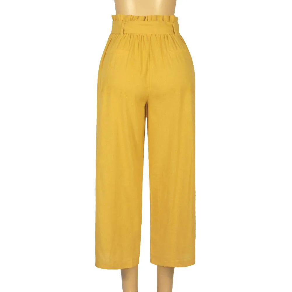 Casual Cotton Linen women high waist wide leg pants summer autumn