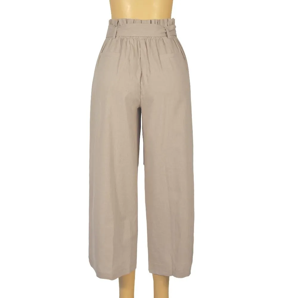 Casual Cotton Linen women high waist wide leg pants summer autumn