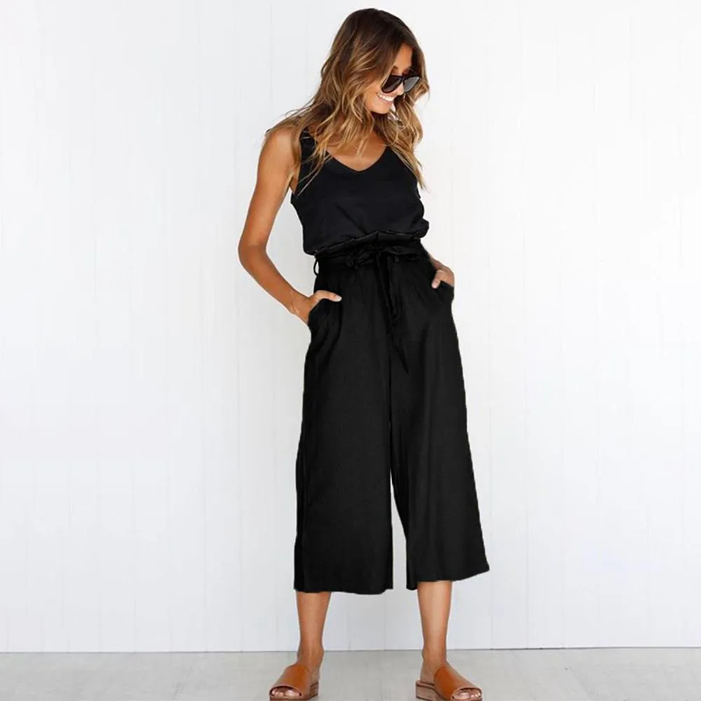 Casual Cotton Linen women high waist wide leg pants summer autumn