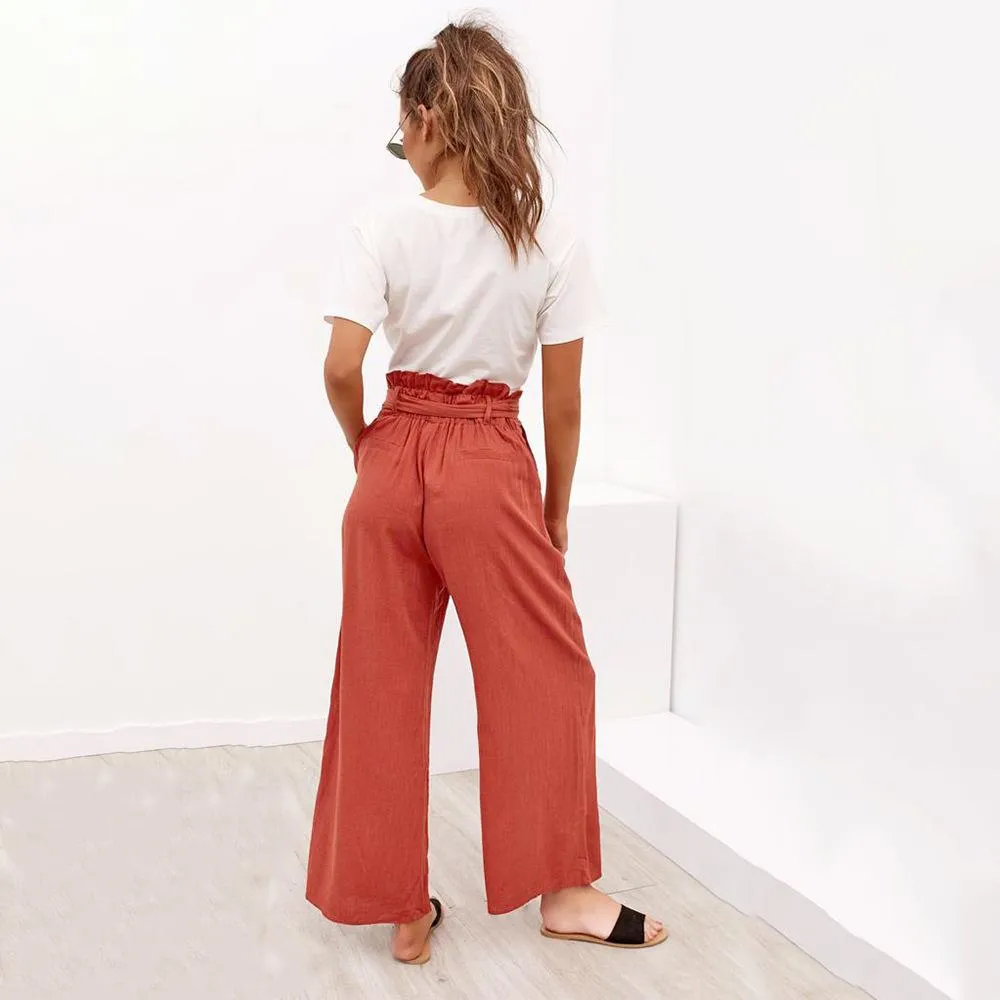 Casual Cotton Linen women high waist wide leg pants summer autumn