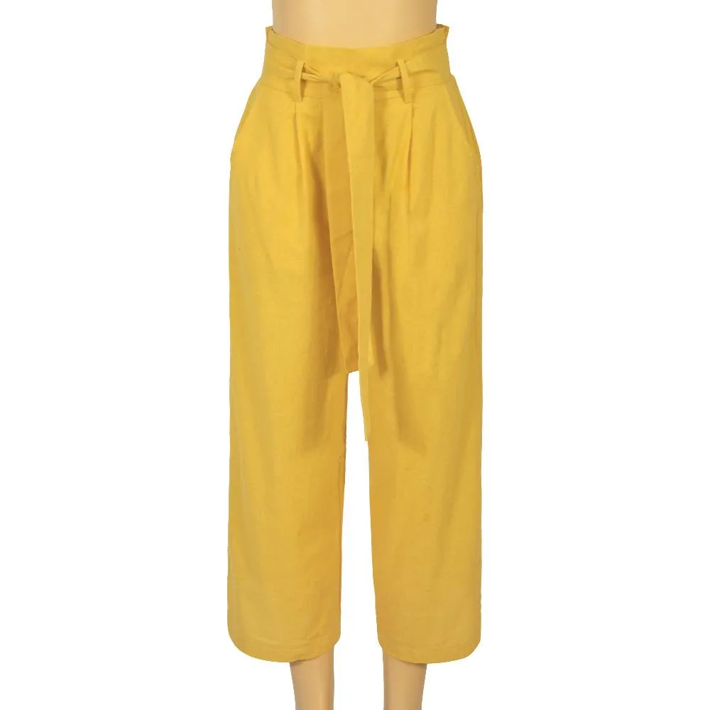Casual Cotton Linen women high waist wide leg pants summer autumn