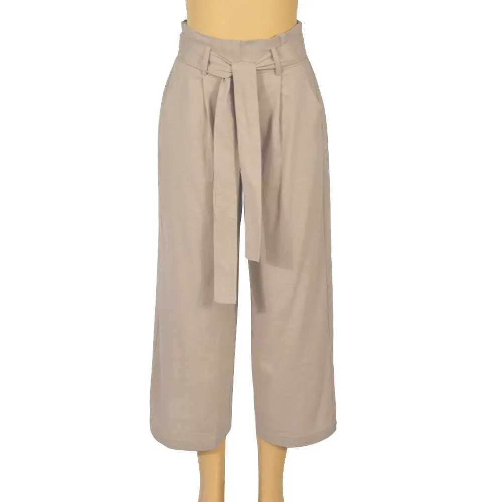 Casual Cotton Linen women high waist wide leg pants summer autumn