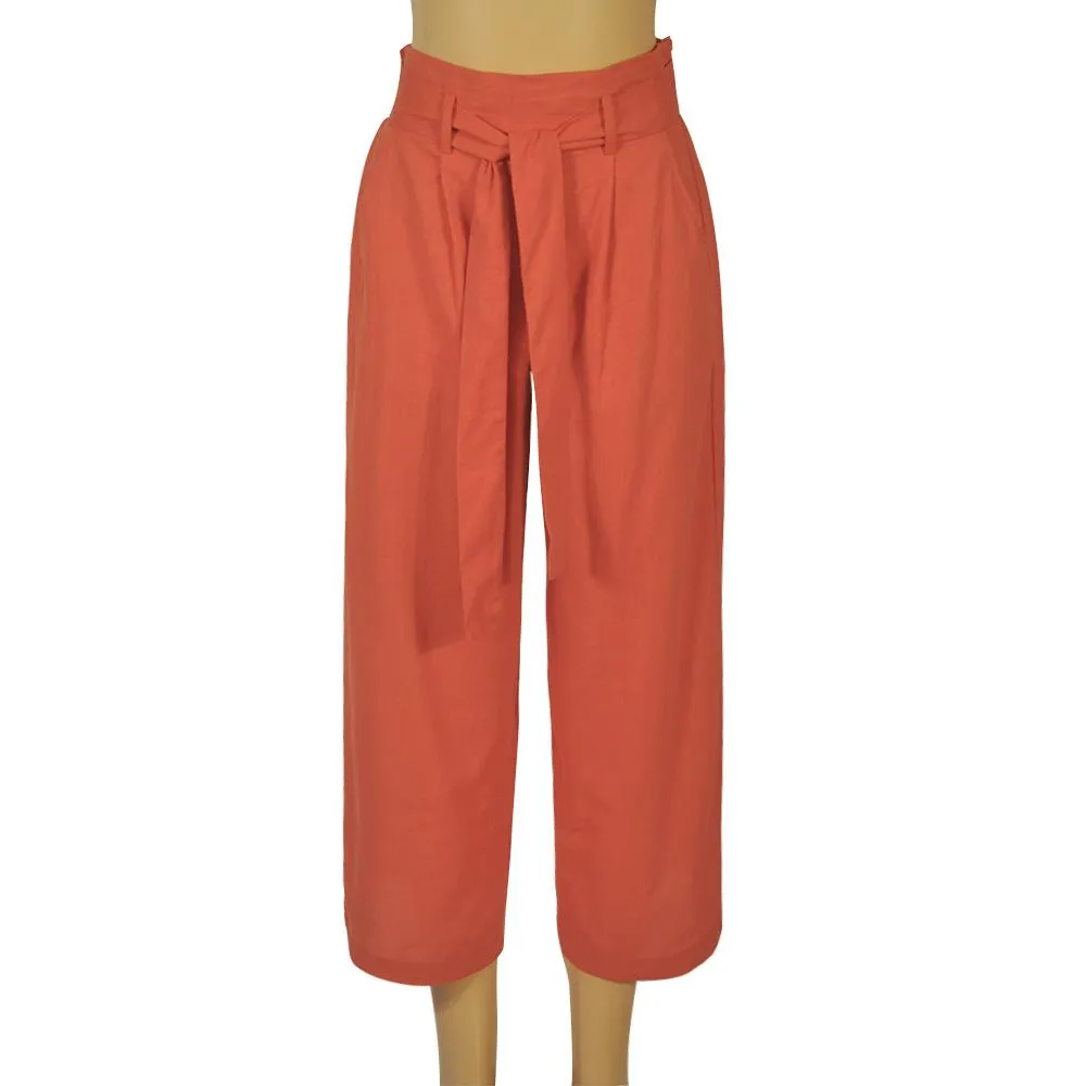 Casual Cotton Linen women high waist wide leg pants summer autumn