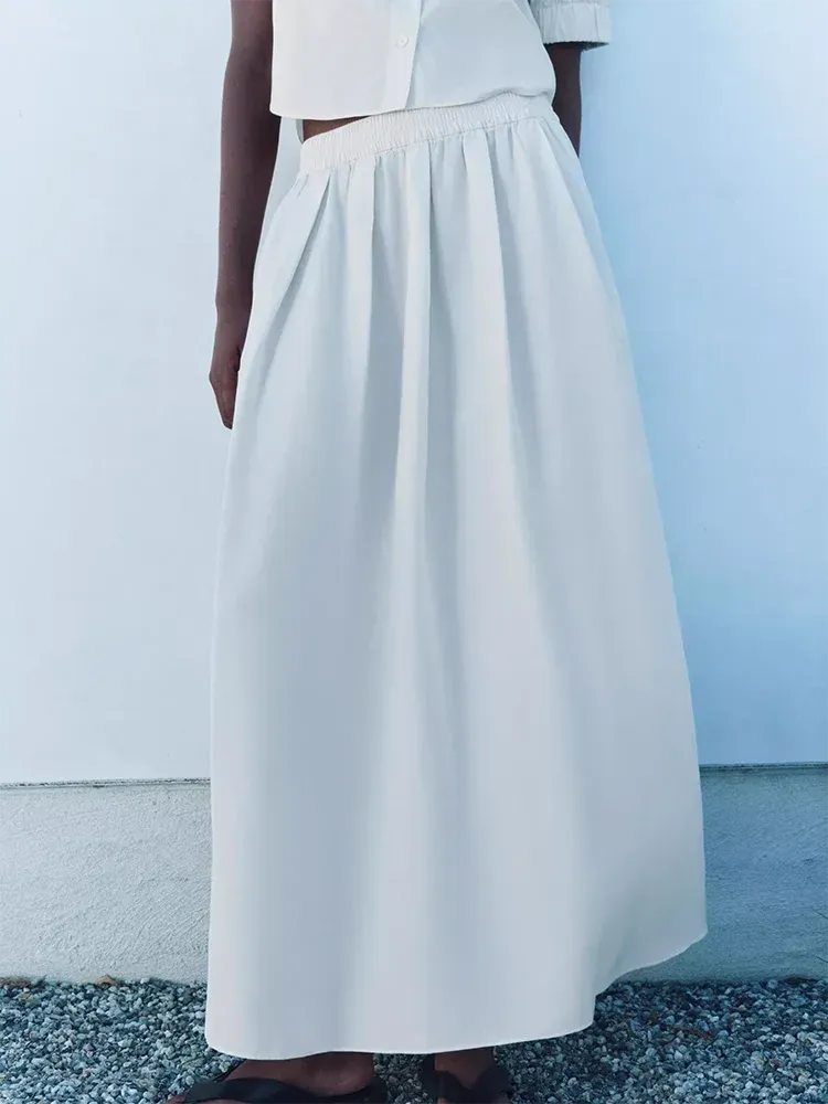 Casual Two Piece Sets For Women Lapel Short Sleeve Spliced Button Shirts High Waist A Line Long Skirt Minimalist Set Female