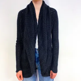 Charcoal Grey Chunky Lace Knit Cashmere Cardigan Extra Small