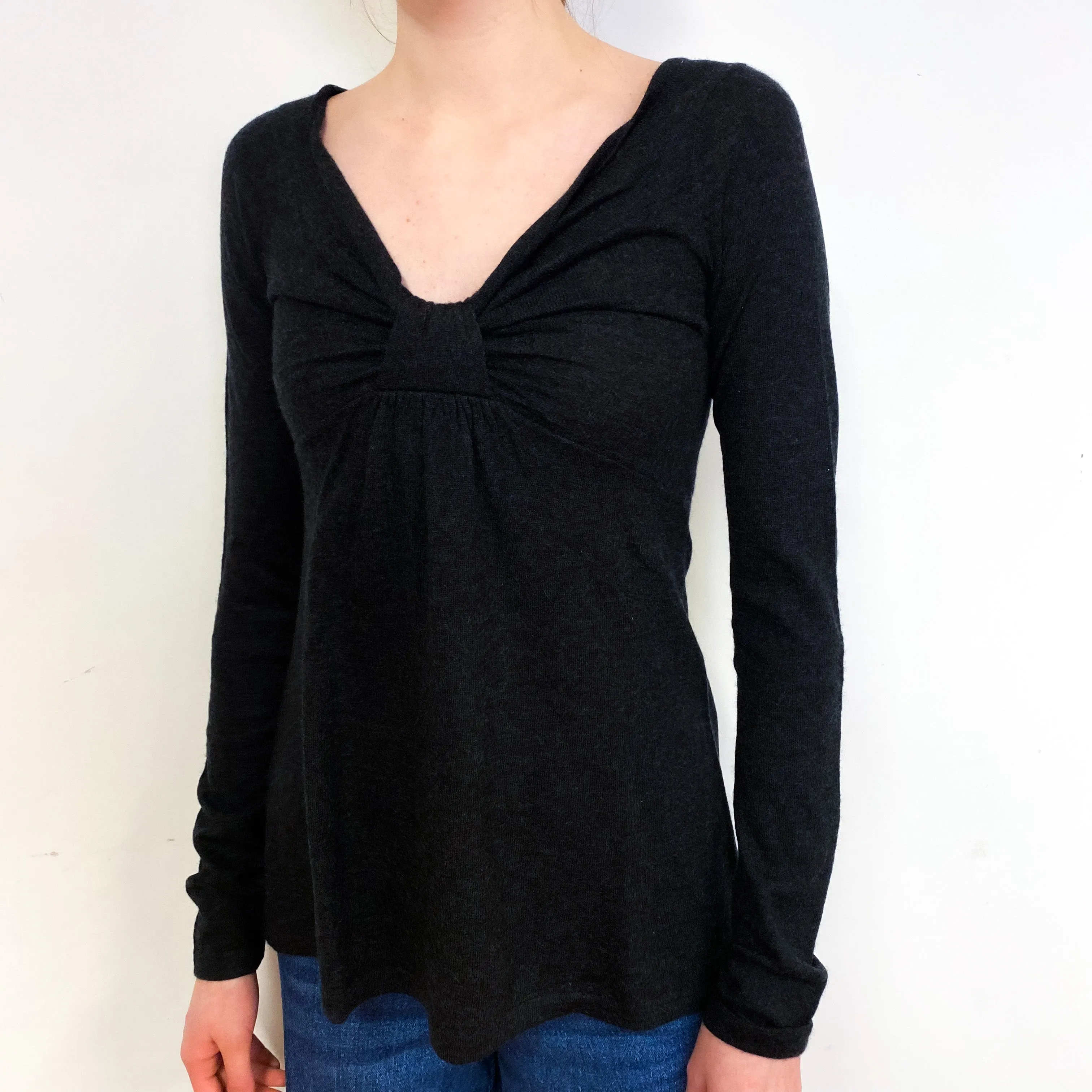 Charcoal Grey Fine Knit Cashmere V-Neck Jumper Extra Small