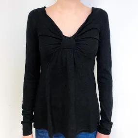 Charcoal Grey Fine Knit Cashmere V-Neck Jumper Extra Small