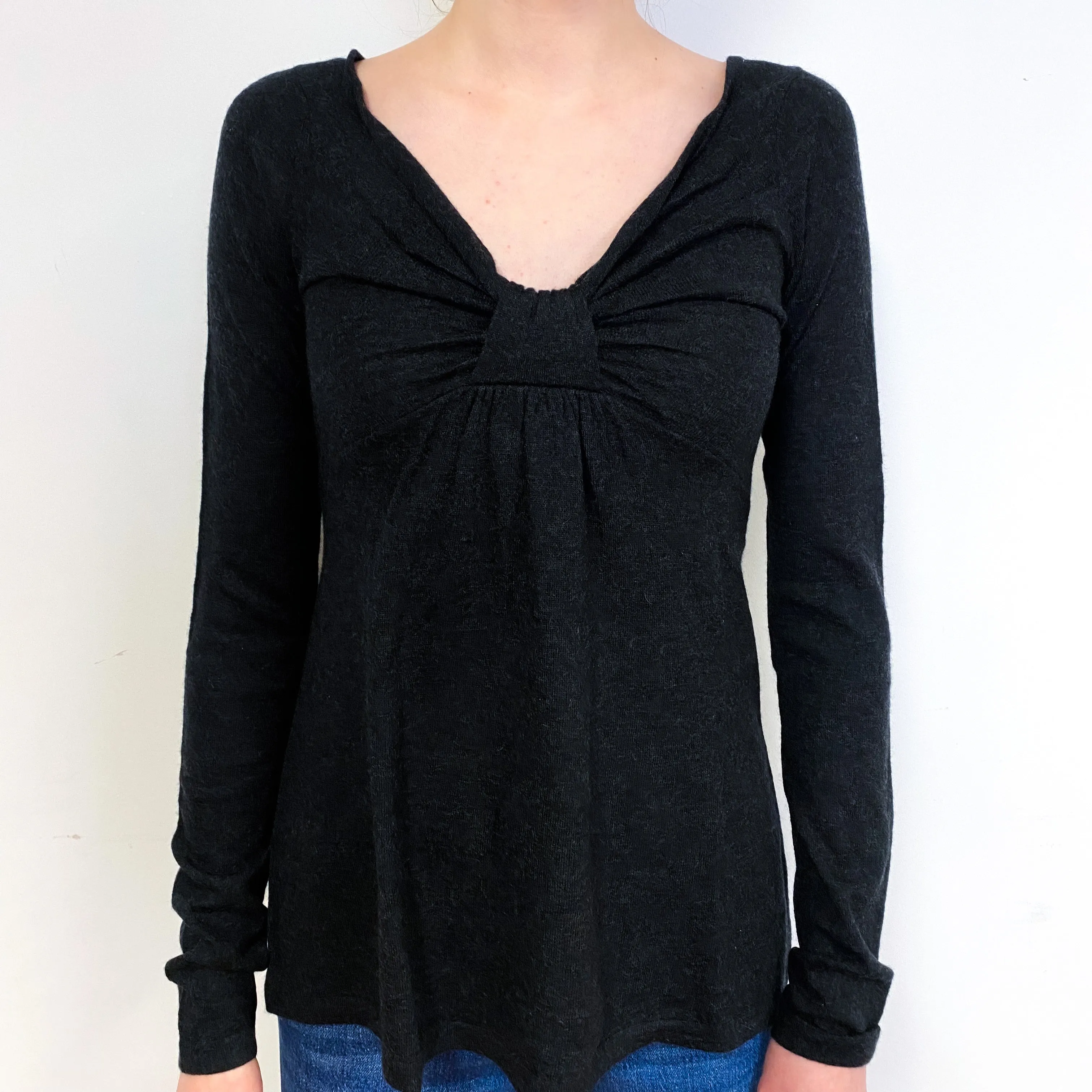 Charcoal Grey Fine Knit Cashmere V-Neck Jumper Extra Small