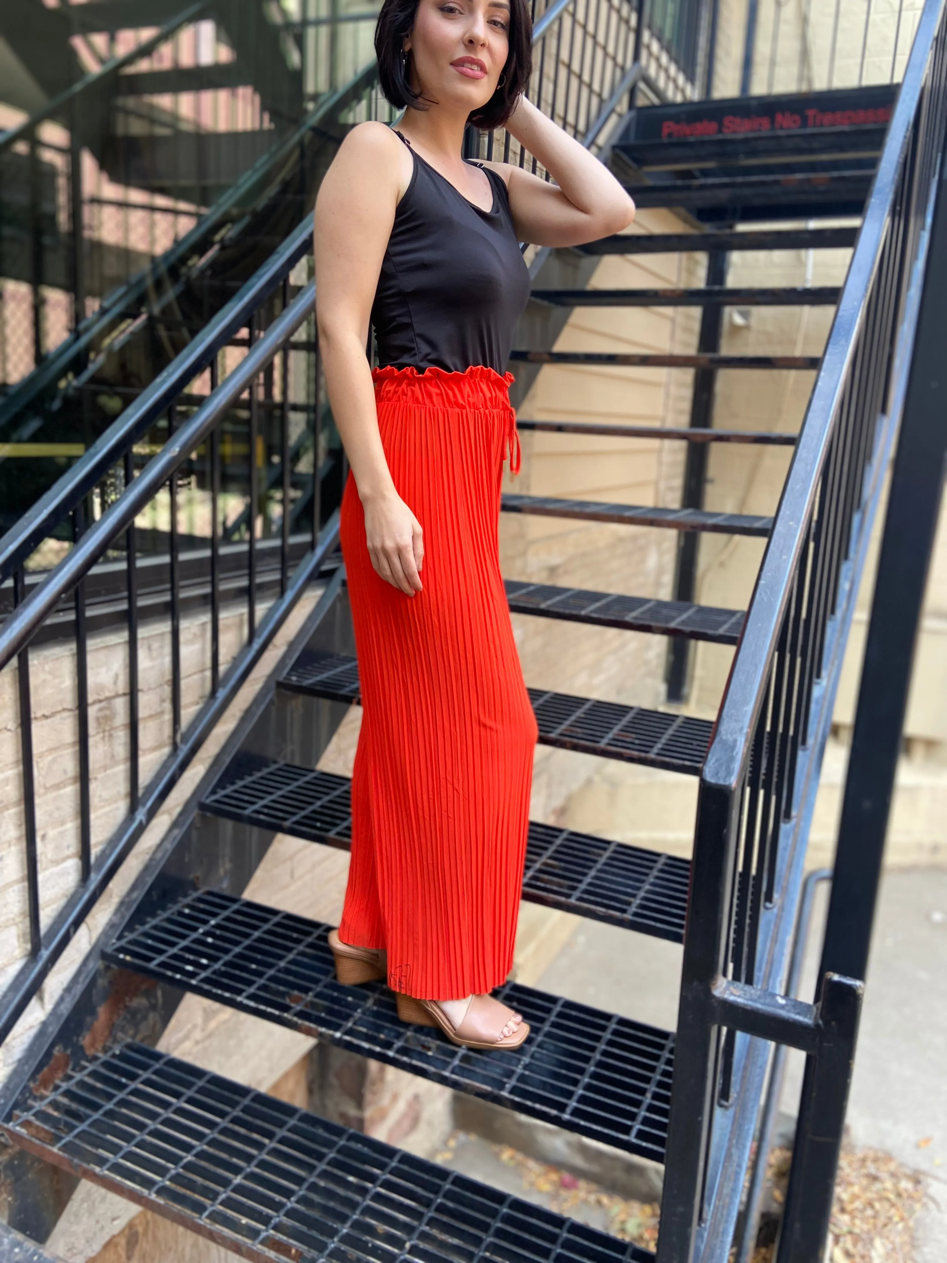 Charlie Tomato Red Pleated Pants