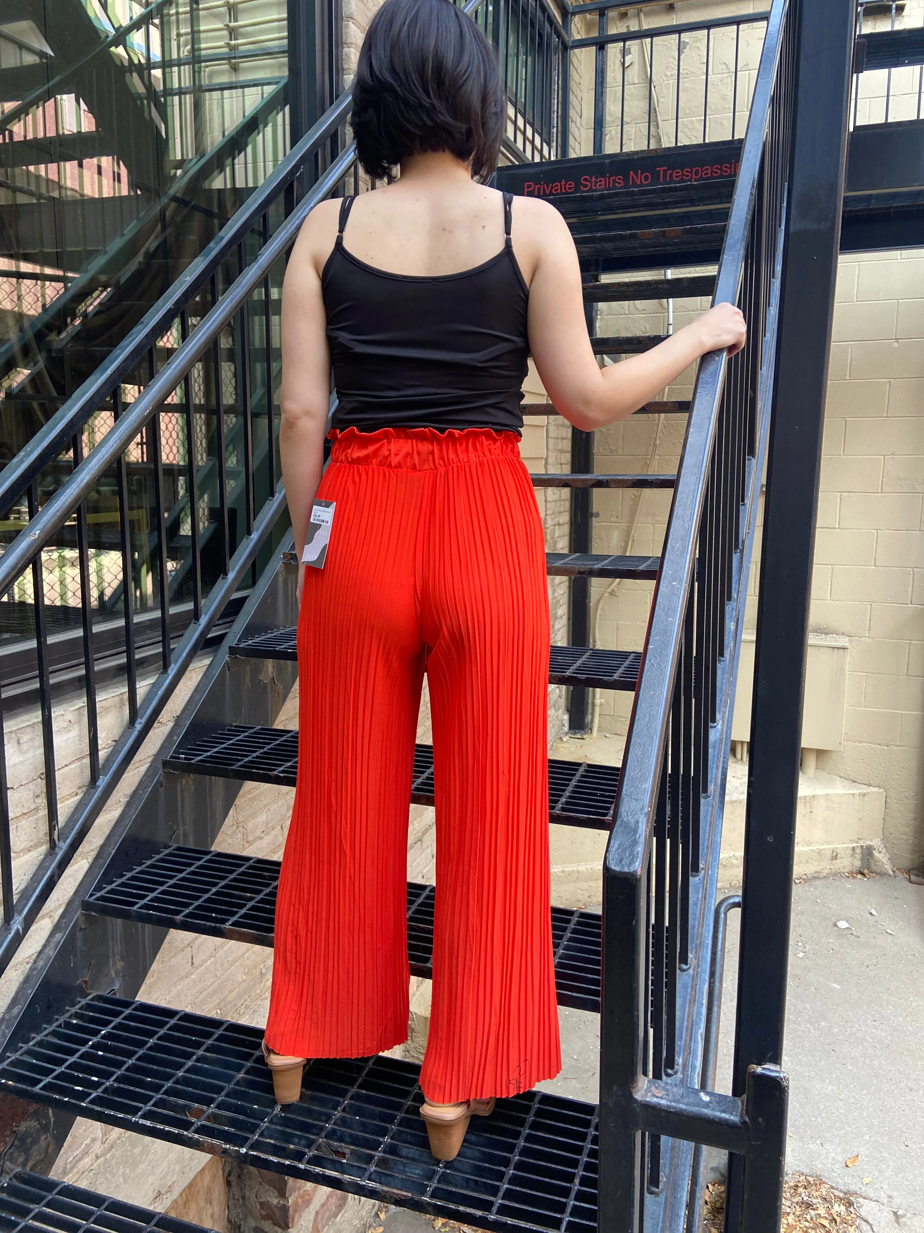 Charlie Tomato Red Pleated Pants