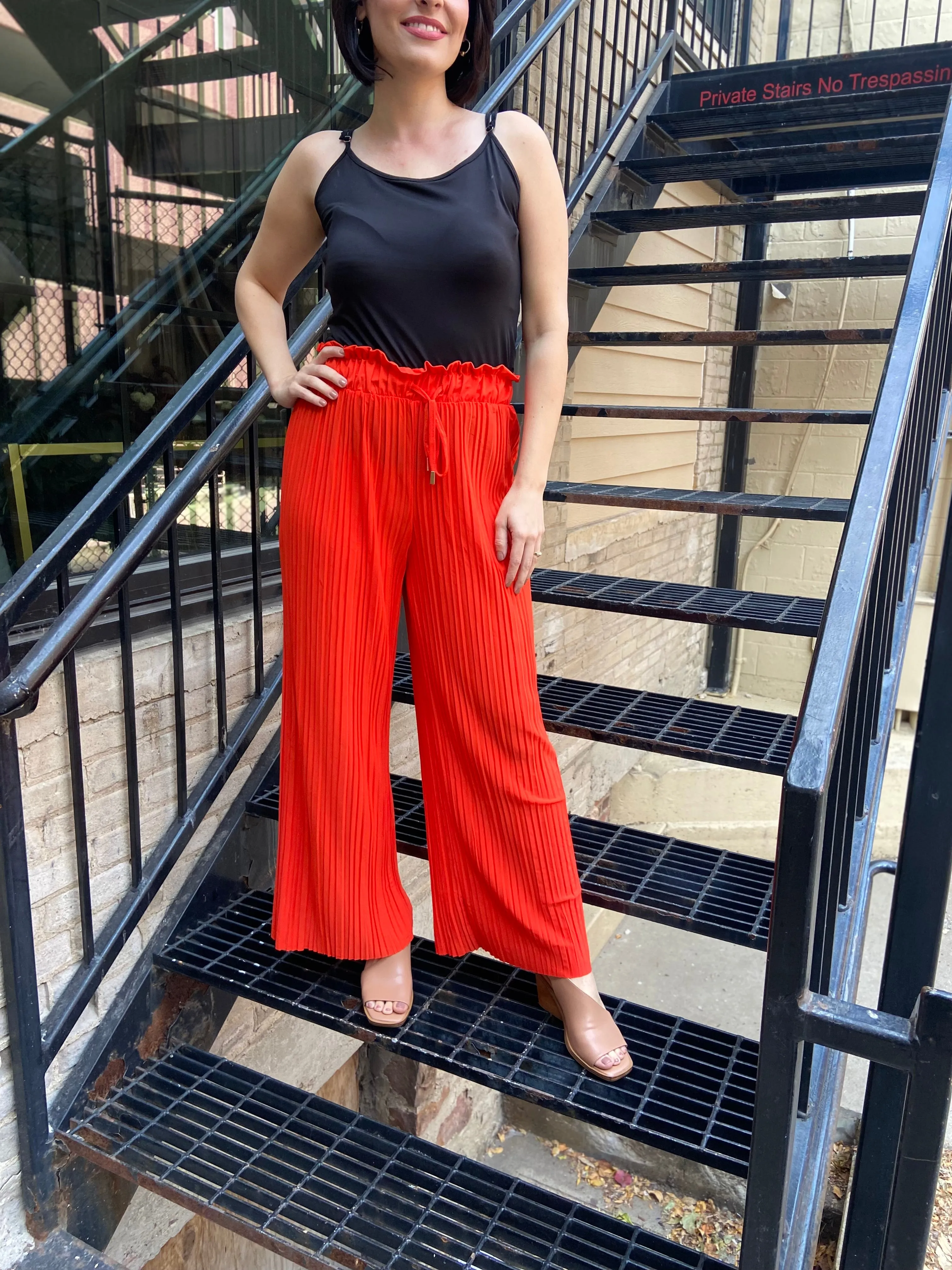 Charlie Tomato Red Pleated Pants