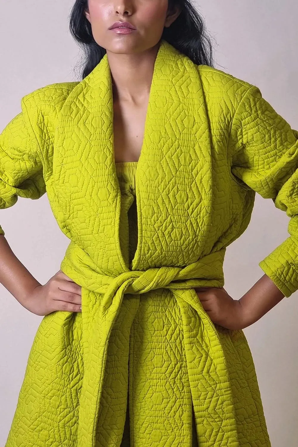 Chartreuse Long Quilted Coat Jacket