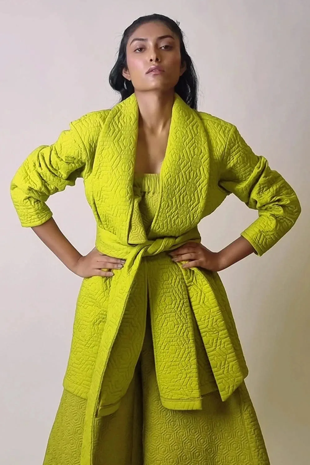 Chartreuse Long Quilted Coat Jacket