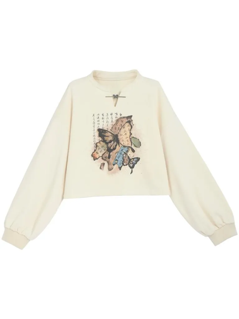 China Sweatshirt Zip   Black Parka Butterfly Dress Design Hoodie Cropped