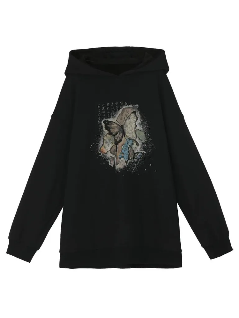 China Sweatshirt Zip   Black Parka Butterfly Dress Design Hoodie Cropped