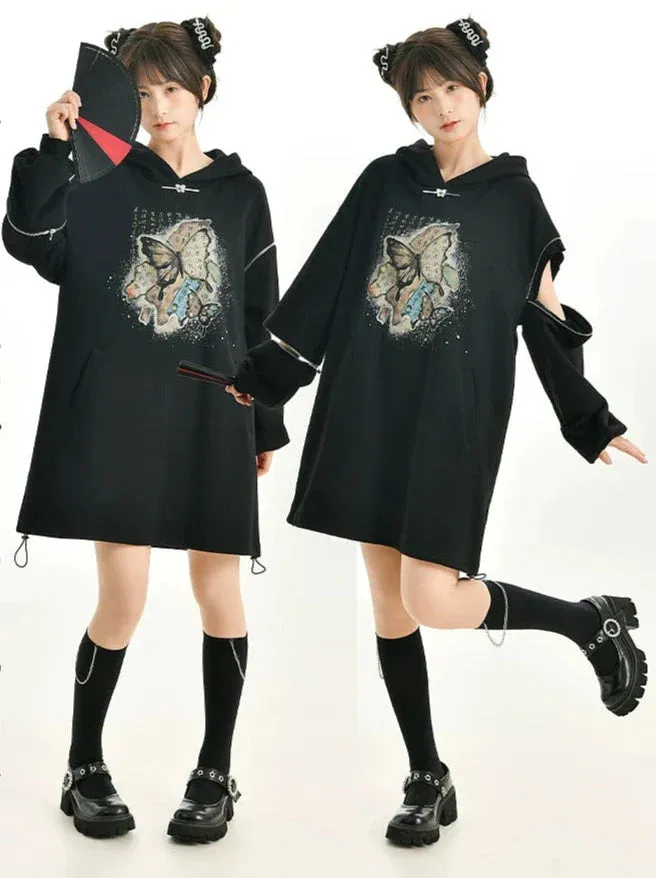China Sweatshirt Zip   Black Parka Butterfly Dress Design Hoodie Cropped