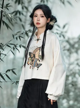 China Sweatshirt Zip   Black Parka Butterfly Dress Design Hoodie Cropped