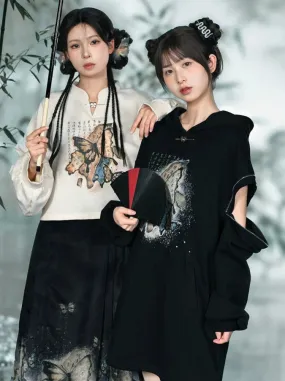 China Sweatshirt Zip   Black Parka Butterfly Dress Design Hoodie Cropped