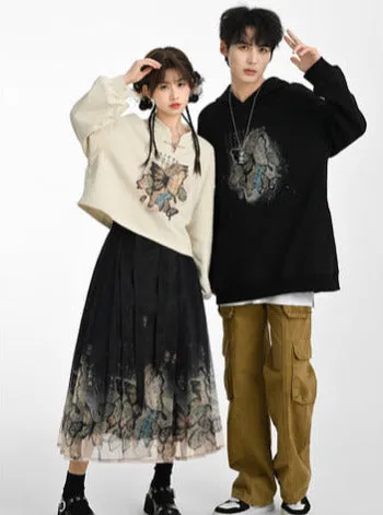 China Sweatshirt Zip   Black Parka Butterfly Dress Design Hoodie Cropped