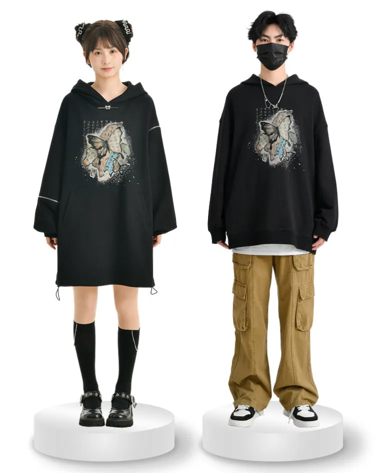 China Sweatshirt Zip   Black Parka Butterfly Dress Design Hoodie Cropped