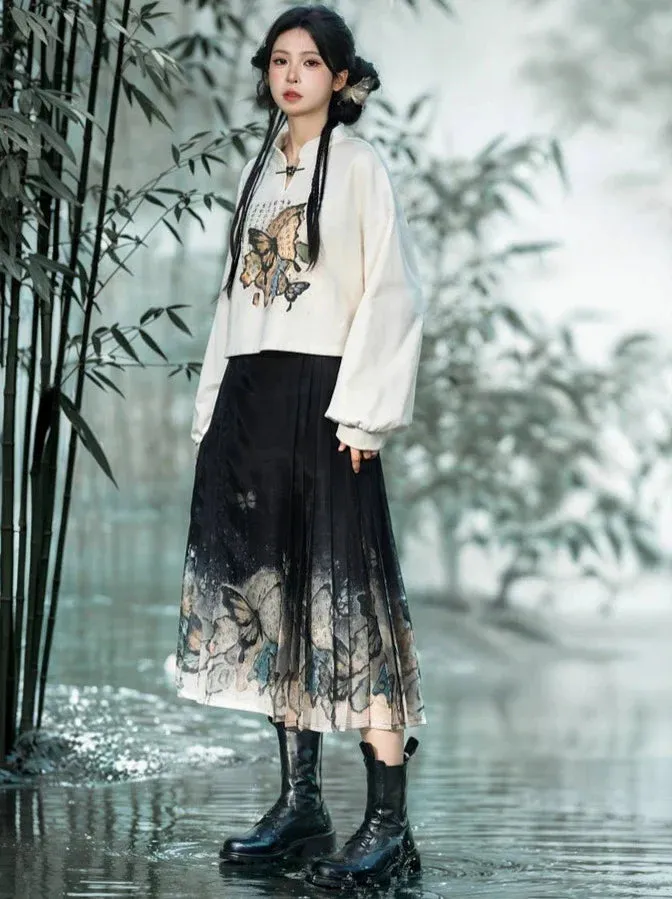 China Sweatshirt Zip   Black Parka Butterfly Dress Design Hoodie Cropped