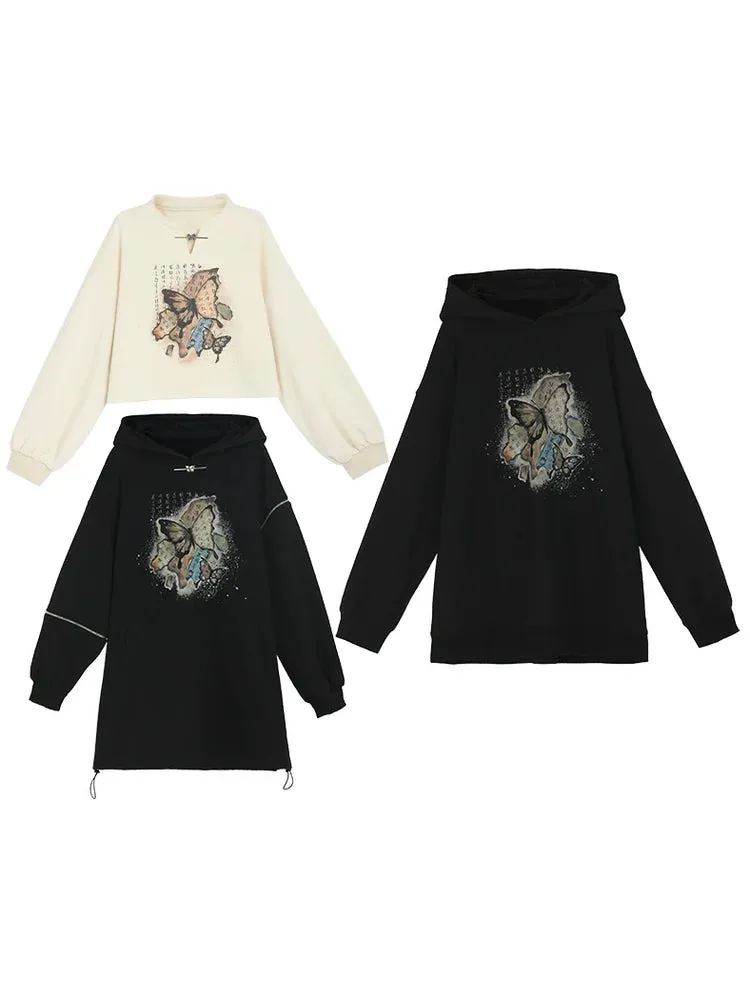 China Sweatshirt Zip   Black Parka Butterfly Dress Design Hoodie Cropped