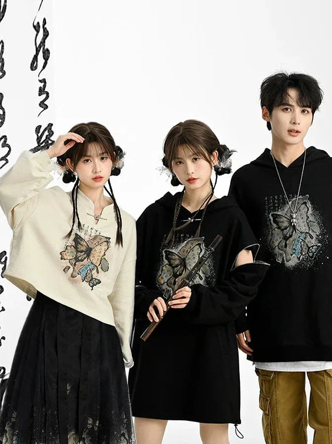 China Sweatshirt Zip   Black Parka Butterfly Dress Design Hoodie Cropped