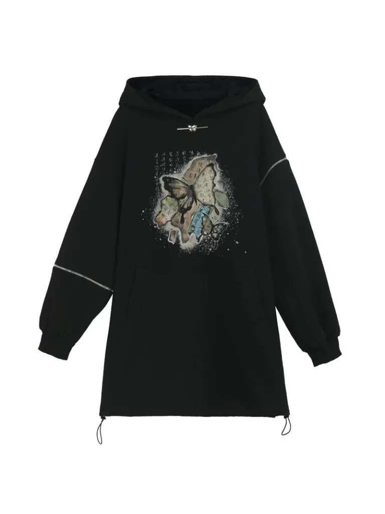 China Sweatshirt Zip   Black Parka Butterfly Dress Design Hoodie Cropped