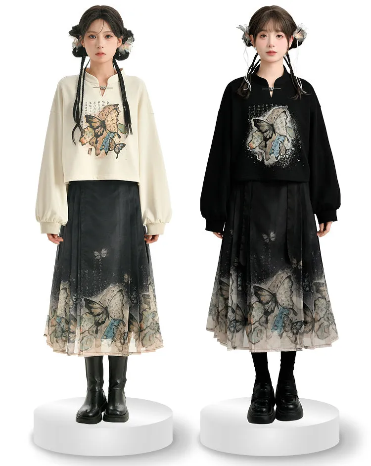 China Sweatshirt Zip   Black Parka Butterfly Dress Design Hoodie Cropped