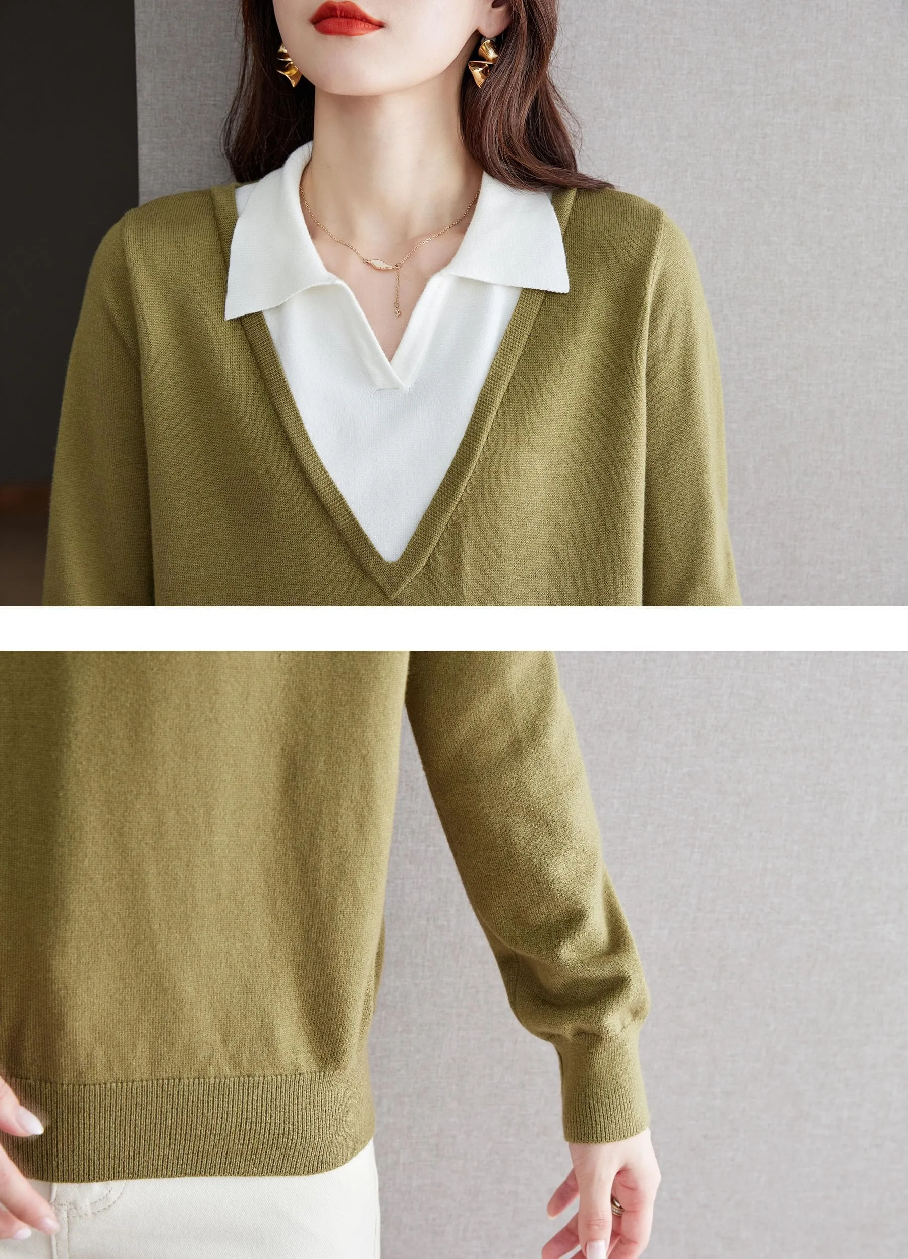 Collared Knit 2 in 1  Blouse Top