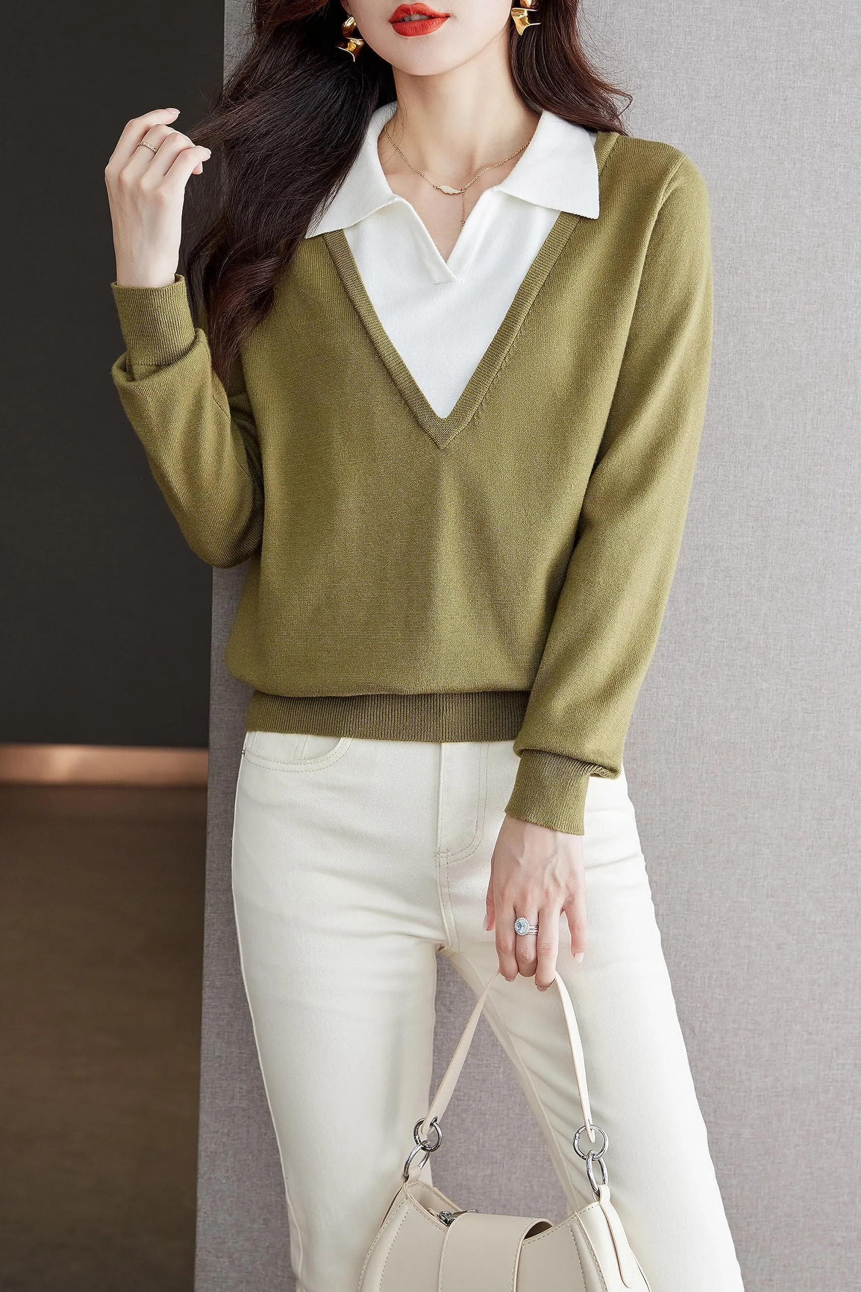 Collared Knit 2 in 1  Blouse Top