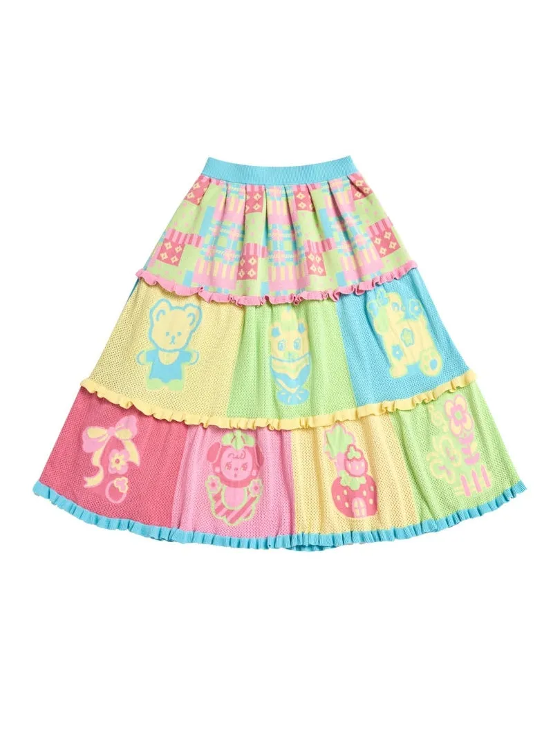 Colorful Cartoon Knitted Cake Skirt