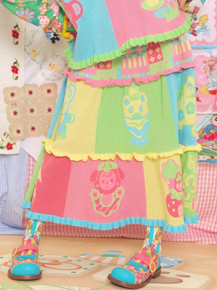 Colorful Cartoon Knitted Cake Skirt