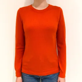 Coral Orange Cashmere Crew Neck Jumper Extra Small