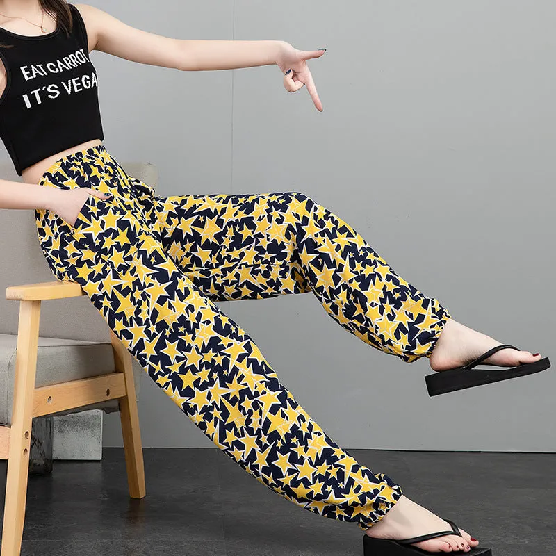 Cotton Anti Mosquito Pants Lantern High Waist Slim Look Loose Casual Harem Cultural Style Plus Size Printed Women Summer Pants