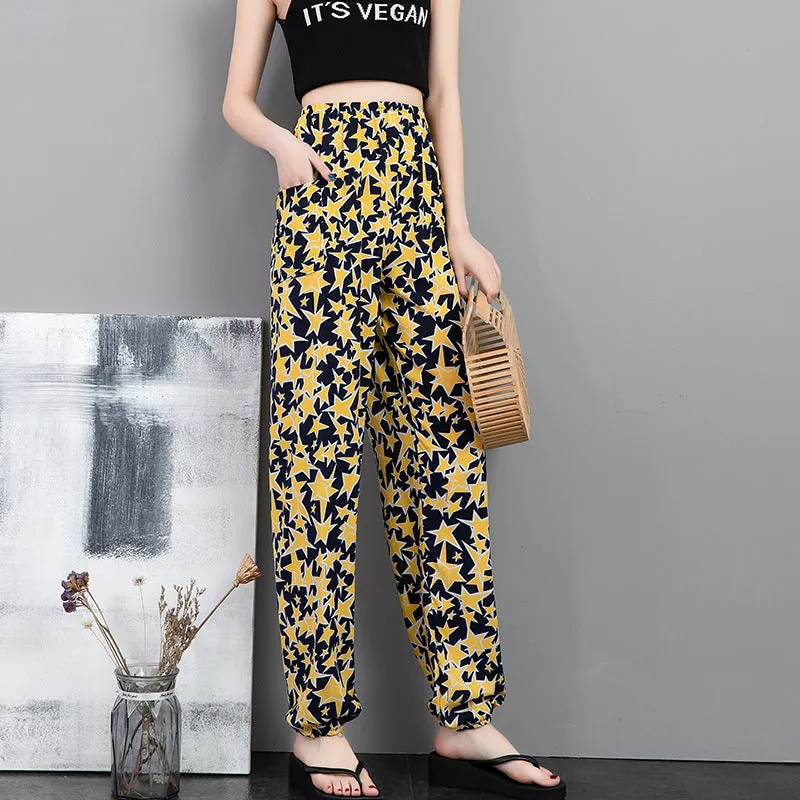 Cotton Anti Mosquito Pants Lantern High Waist Slim Look Loose Casual Harem Cultural Style Plus Size Printed Women Summer Pants