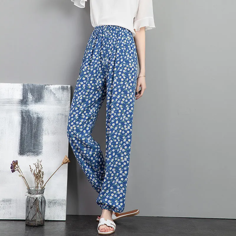 Cotton Anti Mosquito Pants Lantern High Waist Slim Look Loose Casual Harem Cultural Style Plus Size Printed Women Summer Pants