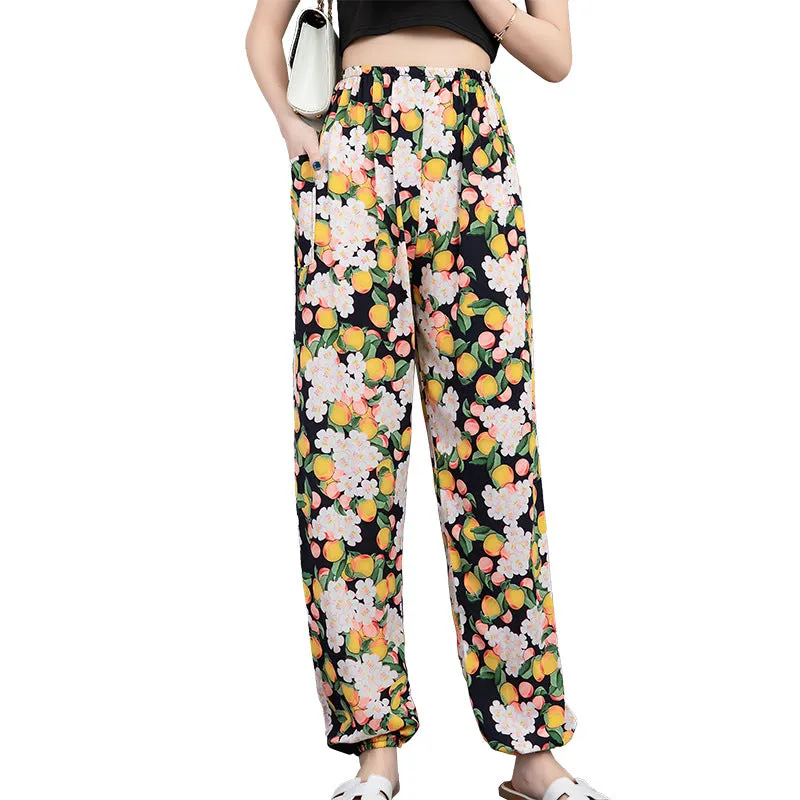 Cotton Anti Mosquito Pants Lantern High Waist Slim Look Loose Casual Harem Cultural Style Plus Size Printed Women Summer Pants