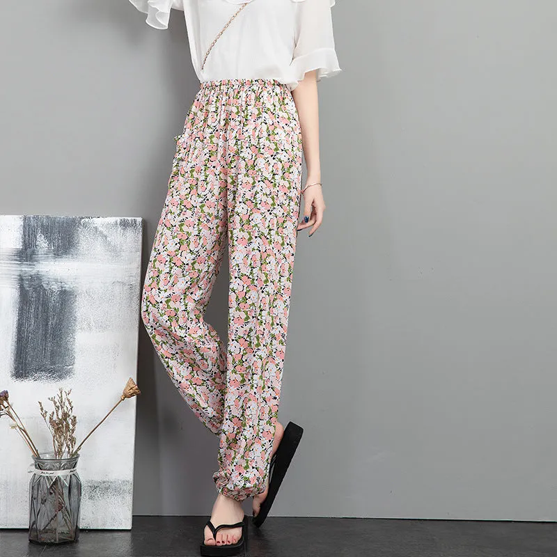 Cotton Anti Mosquito Pants Lantern High Waist Slim Look Loose Casual Harem Cultural Style Plus Size Printed Women Summer Pants