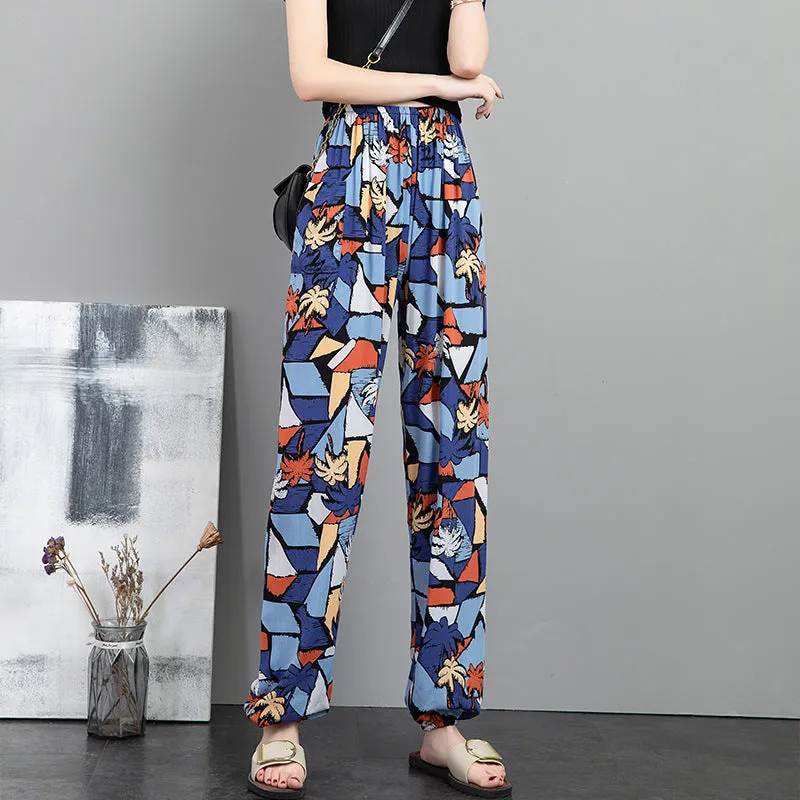 Cotton Anti Mosquito Pants Lantern High Waist Slim Look Loose Casual Harem Cultural Style Plus Size Printed Women Summer Pants