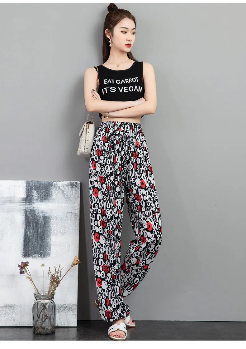 Cotton Anti Mosquito Pants Lantern High Waist Slim Look Loose Casual Harem Cultural Style Plus Size Printed Women Summer Pants