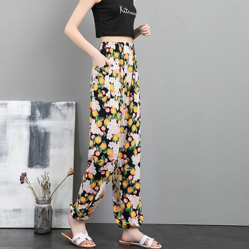 Cotton Anti Mosquito Pants Lantern High Waist Slim Look Loose Casual Harem Cultural Style Plus Size Printed Women Summer Pants