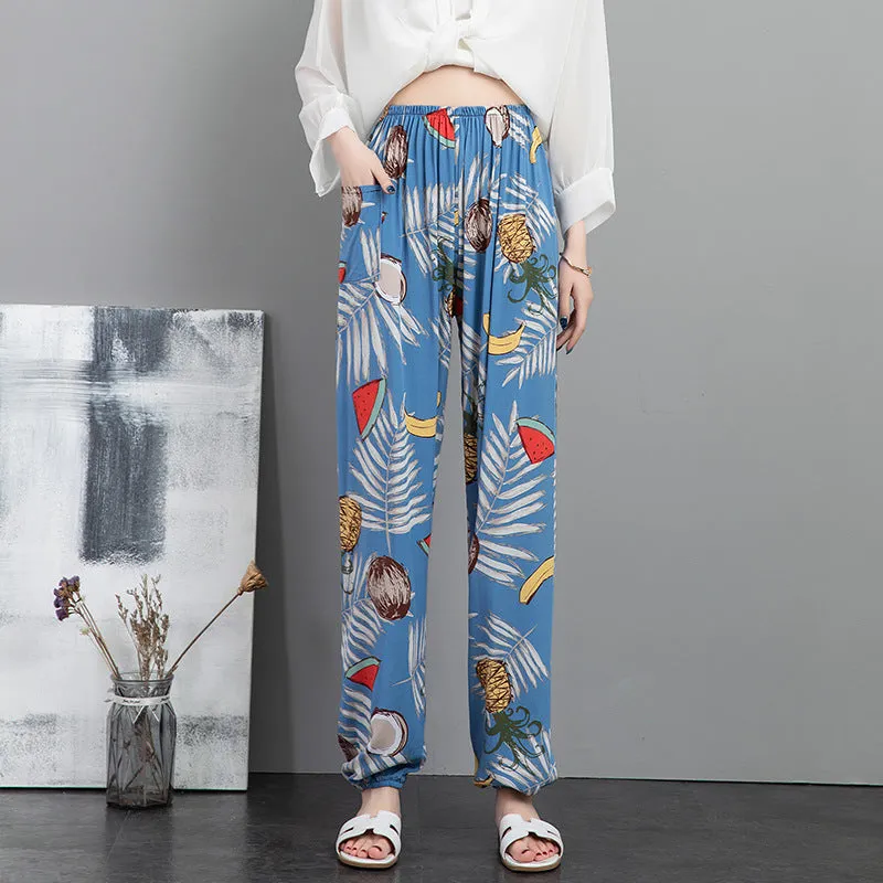 Cotton Anti Mosquito Pants Lantern High Waist Slim Look Loose Casual Harem Cultural Style Plus Size Printed Women Summer Pants